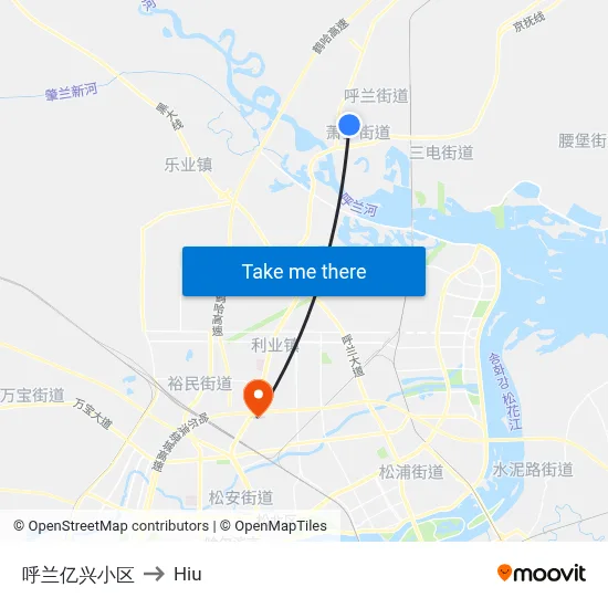 呼兰亿兴小区 to Hiu map