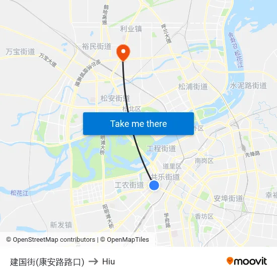 Jianguo Street (Kang'an Road Intersection) to Hiu map