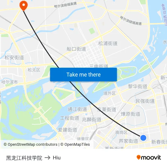 Heilongjiang University of Science and Technology to Hiu map