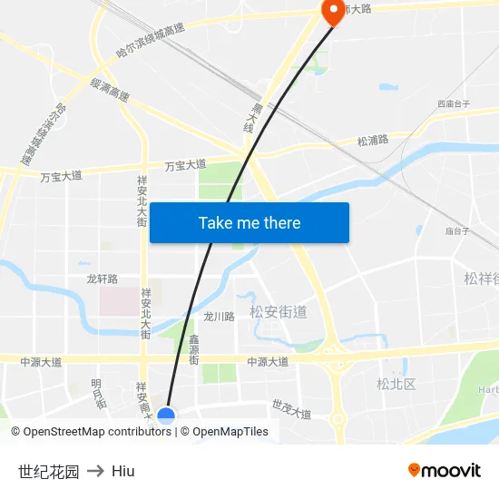 世纪花园 to Hiu map