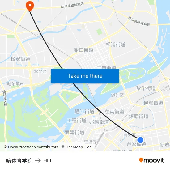 Harbin Sports Institute to Hiu map