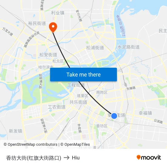 Xiangfang Street (Hongqi Street) to Hiu map