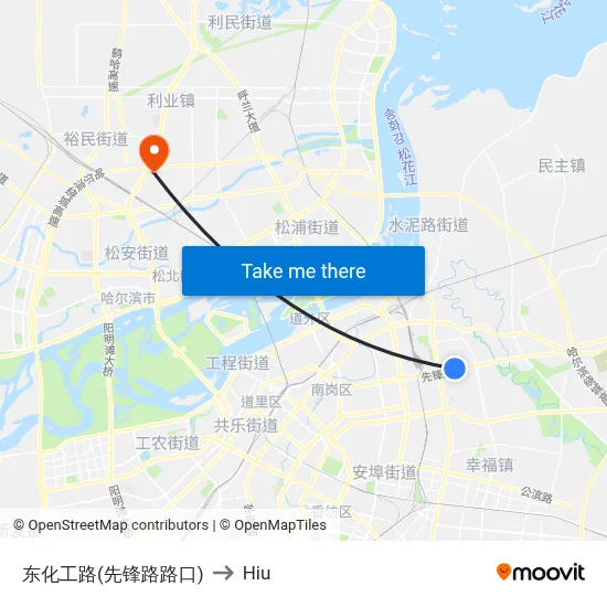 Donghuagong Road (Xianfeng Road Intersection) to Hiu map