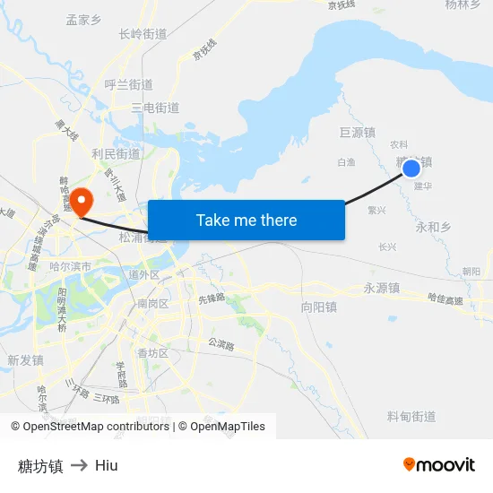 Tangfang Town to Hiu map