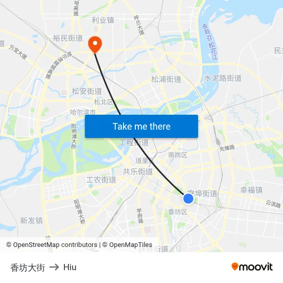 Xiangfang Street to Hiu map