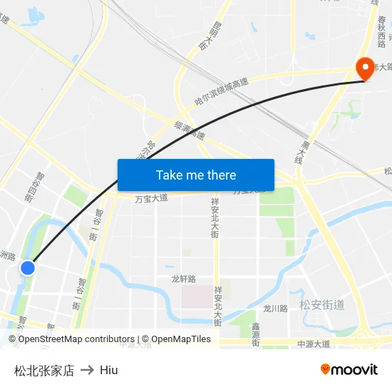 Songbei Zhang Jia Store to Hiu map