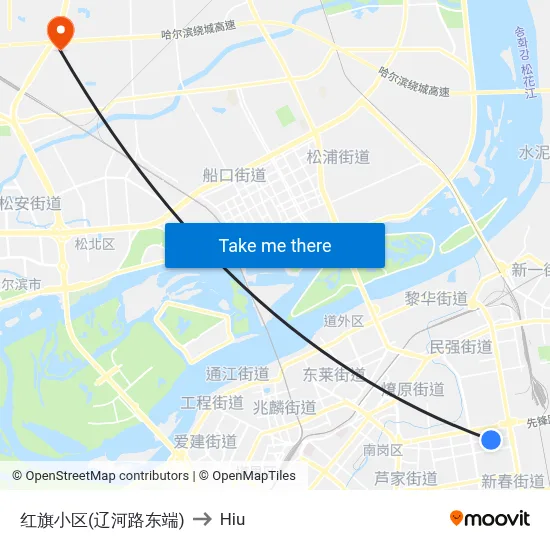 Hongqi Community (East End of Liaohe Road) to Hiu map