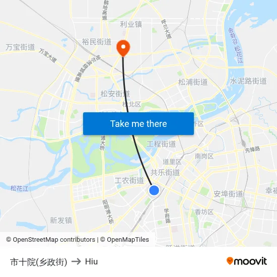 City Tenth Hospital (Xiangzheng Street) to Hiu map