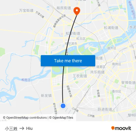 Xiaosanxing to Hiu map