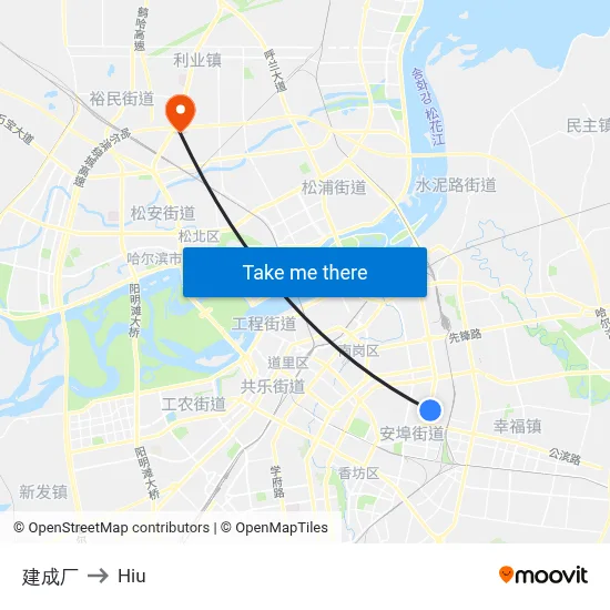 Jiancheng Factory to Hiu map