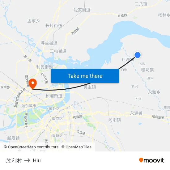 Victory Village to Hiu map