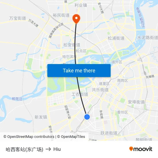 Haxi Station (East Square) to Hiu map