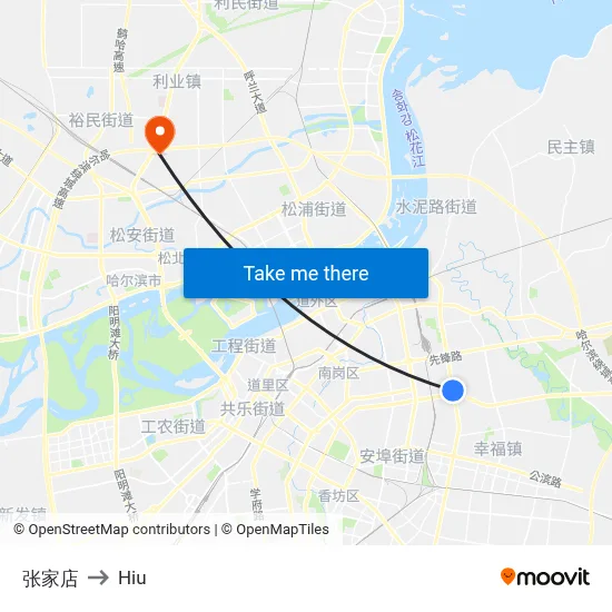 Zhang Jia Store to Hiu map