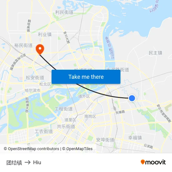 Tuanjie Town to Hiu map
