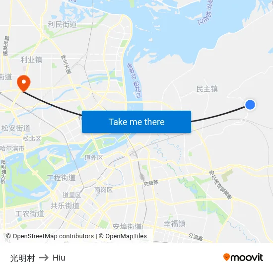 Guangming Village to Hiu map