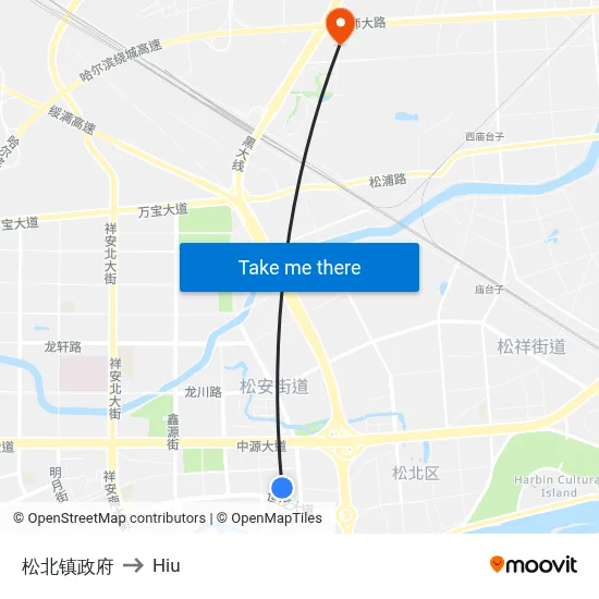 Songbei Town Government to Hiu map