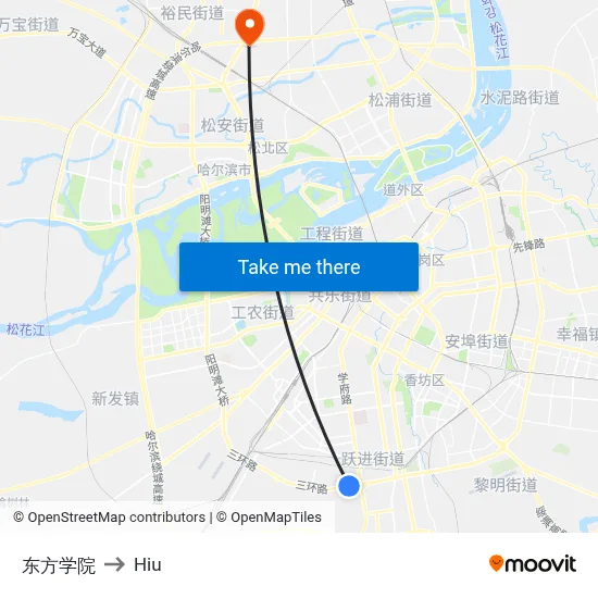 Eastern College to Hiu map