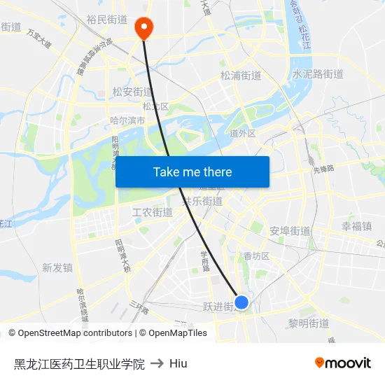 Heilongjiang Medical and Health Vocational College to Hiu map