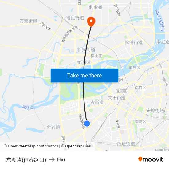Donghu Road (Yichun Road Intersection) to Hiu map