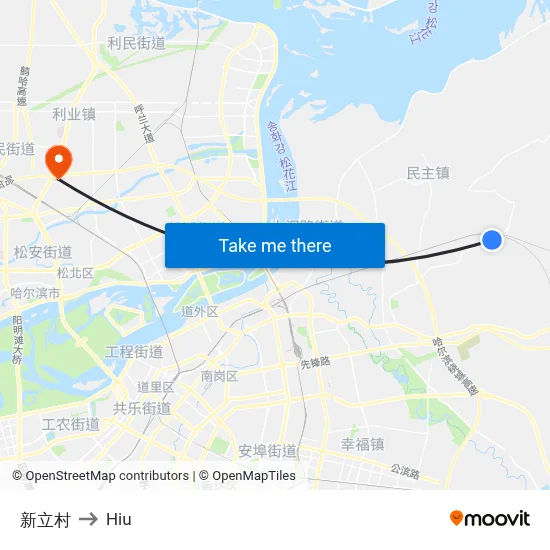 Xinli Village to Hiu map