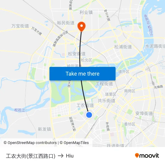 Gongnong Street (Jiangjiang West Road) to Hiu map