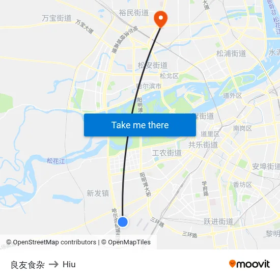 Liangyou Grocery to Hiu map