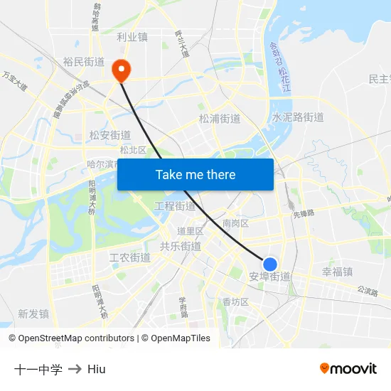 No. 11 Middle School to Hiu map