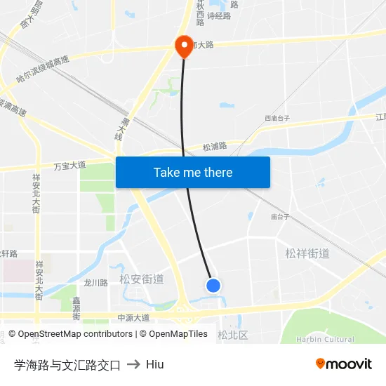 Xuehai & Wenhui Road Intersection to Hiu map