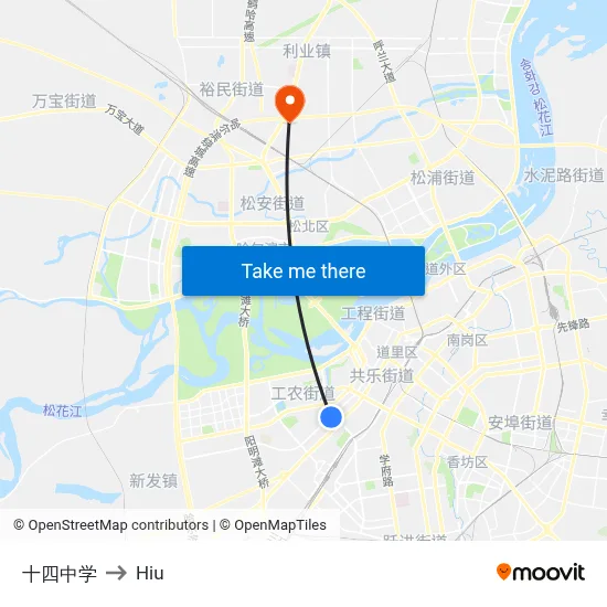 No. 14 Middle School to Hiu map