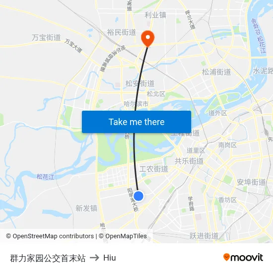 Qunli Garden Bus Terminal to Hiu map