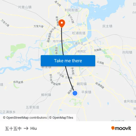 No. 55 Middle School to Hiu map