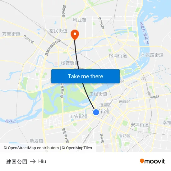Jianguo Park to Hiu map
