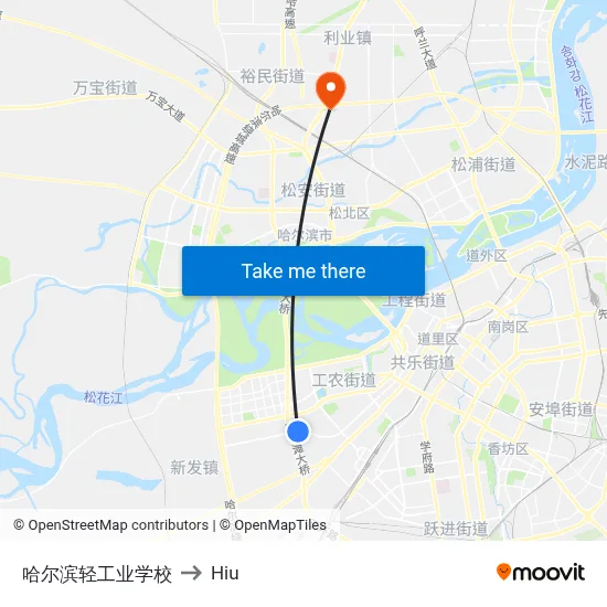 Harbin Light Industry School to Hiu map