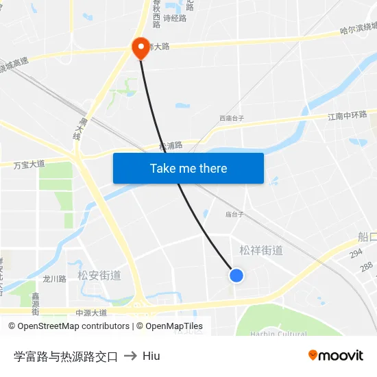 Xuefu Road and Reyuan Road Intersection to Hiu map