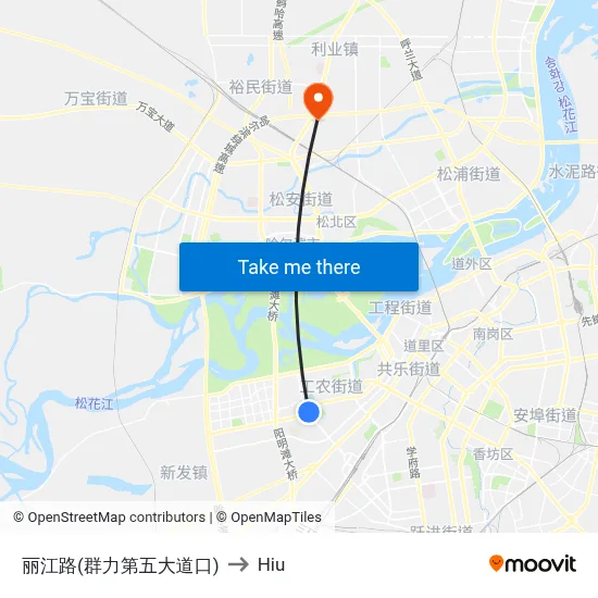 Lijiang Road (Qunli 5th Avenue Intersection) to Hiu map