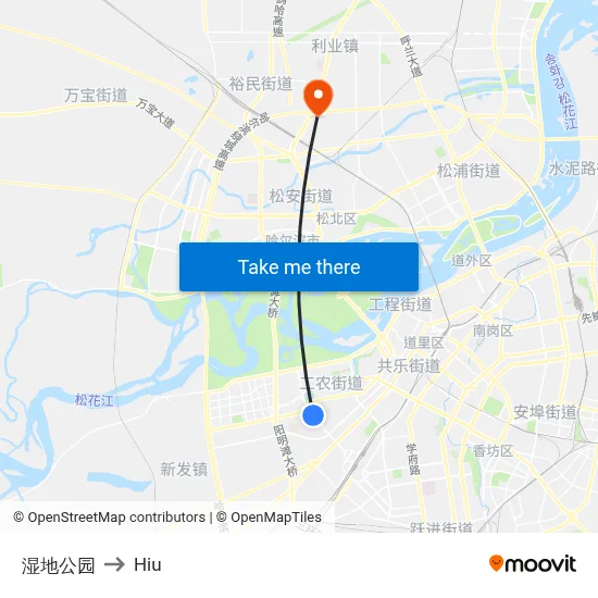 Wetland Park to Hiu map