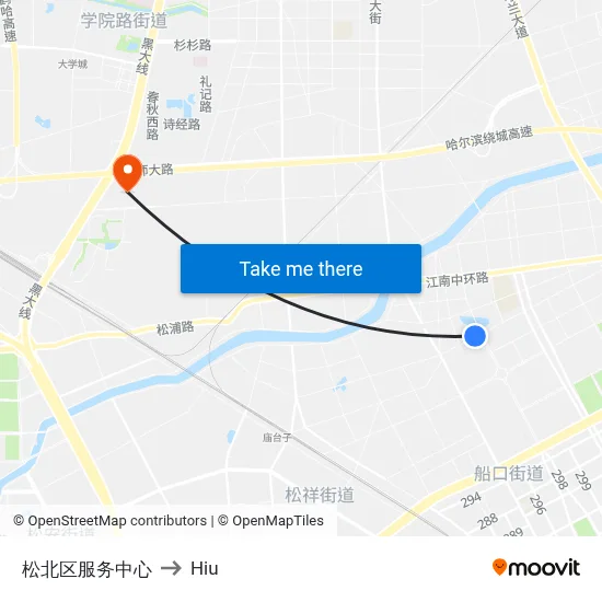 Songbei District Service Center to Hiu map