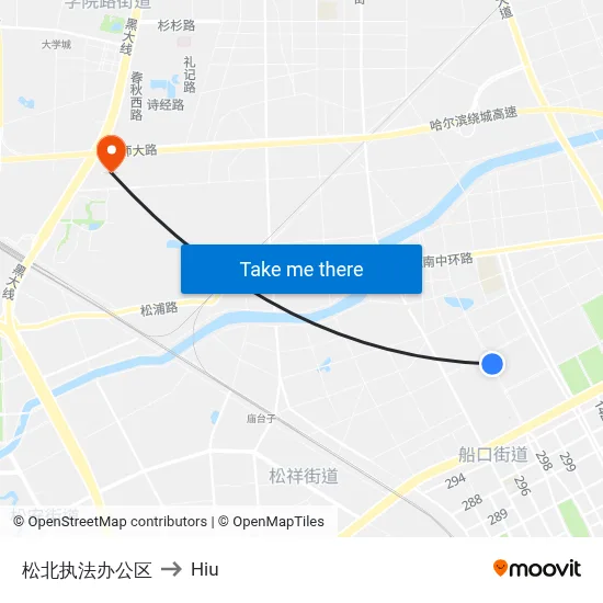 Songbei Law Enforcement Office to Hiu map