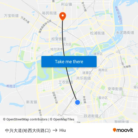 Zhongxing Avenue (Haxi Street Intersection) to Hiu map