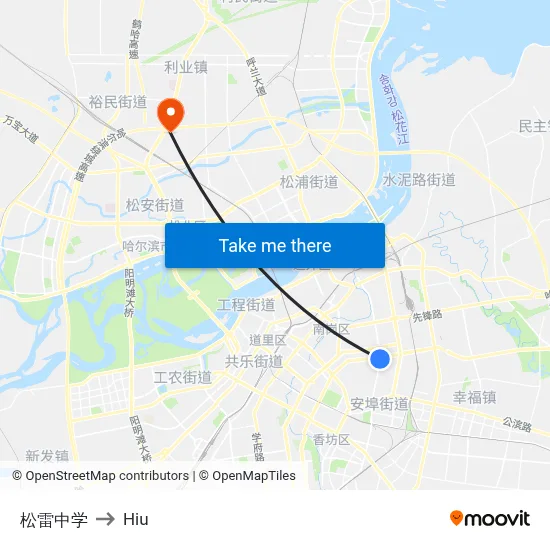 Songlei Middle School to Hiu map