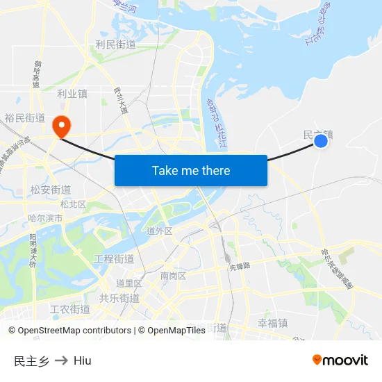 Minzhu Village to Hiu map