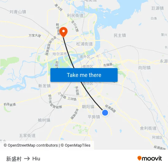 Xinsheng Village to Hiu map