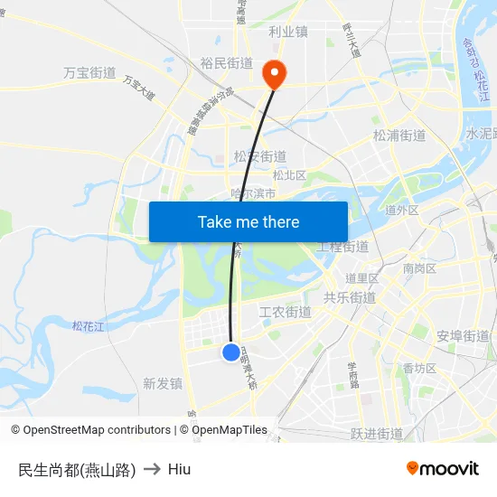 Minsheng Shangdu (Yanshan Road) to Hiu map