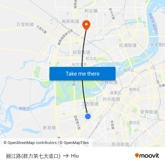 Lijiang Road (Qunli 7th Avenue) to Hiu map