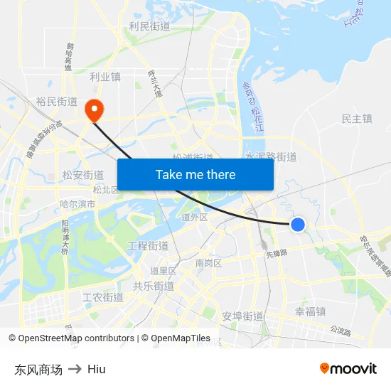 Dongfeng Shopping Center to Hiu map
