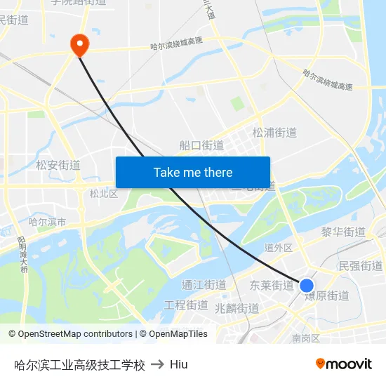 Harbin Industrial Advanced Technical School to Hiu map