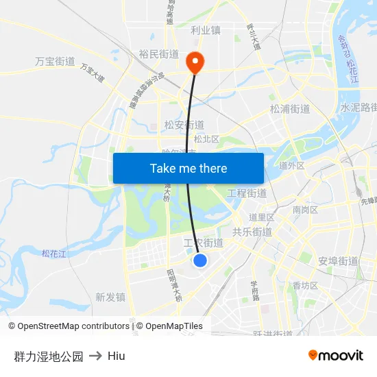 Qunli Wetland Park to Hiu map