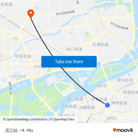 Binjiang Station to Hiu map