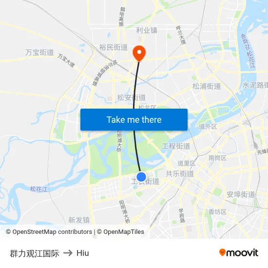 Qunli Guanjiang International to Hiu map