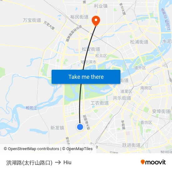 Honghu Road (Taihing Mountain Intersection) to Hiu map